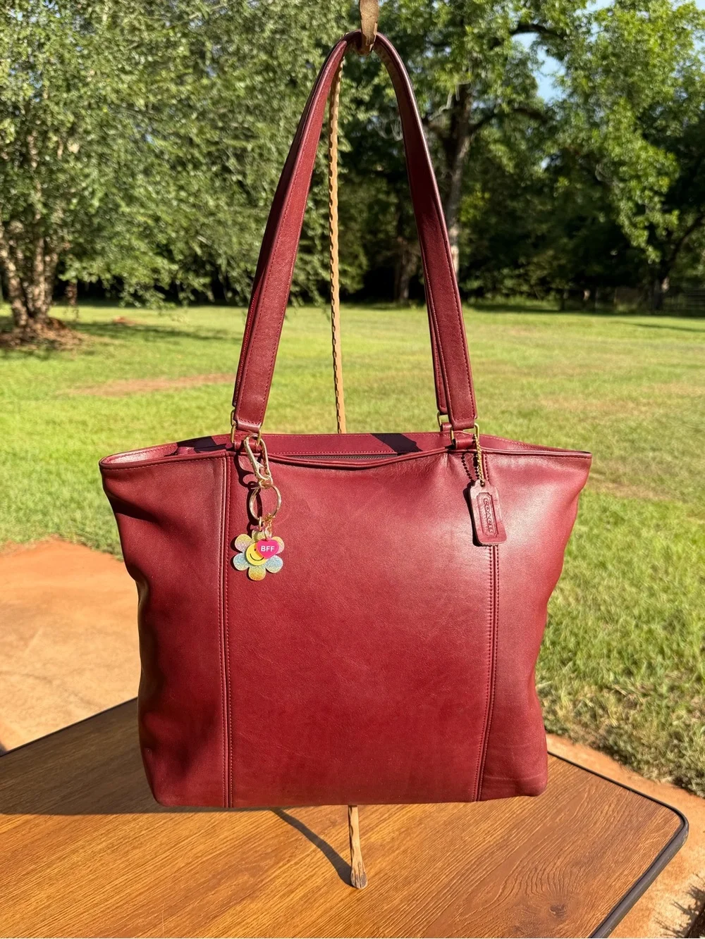 Vintage 1980s Coach Shopping Bag Large Red Leather Tote NYC USA 0535-929